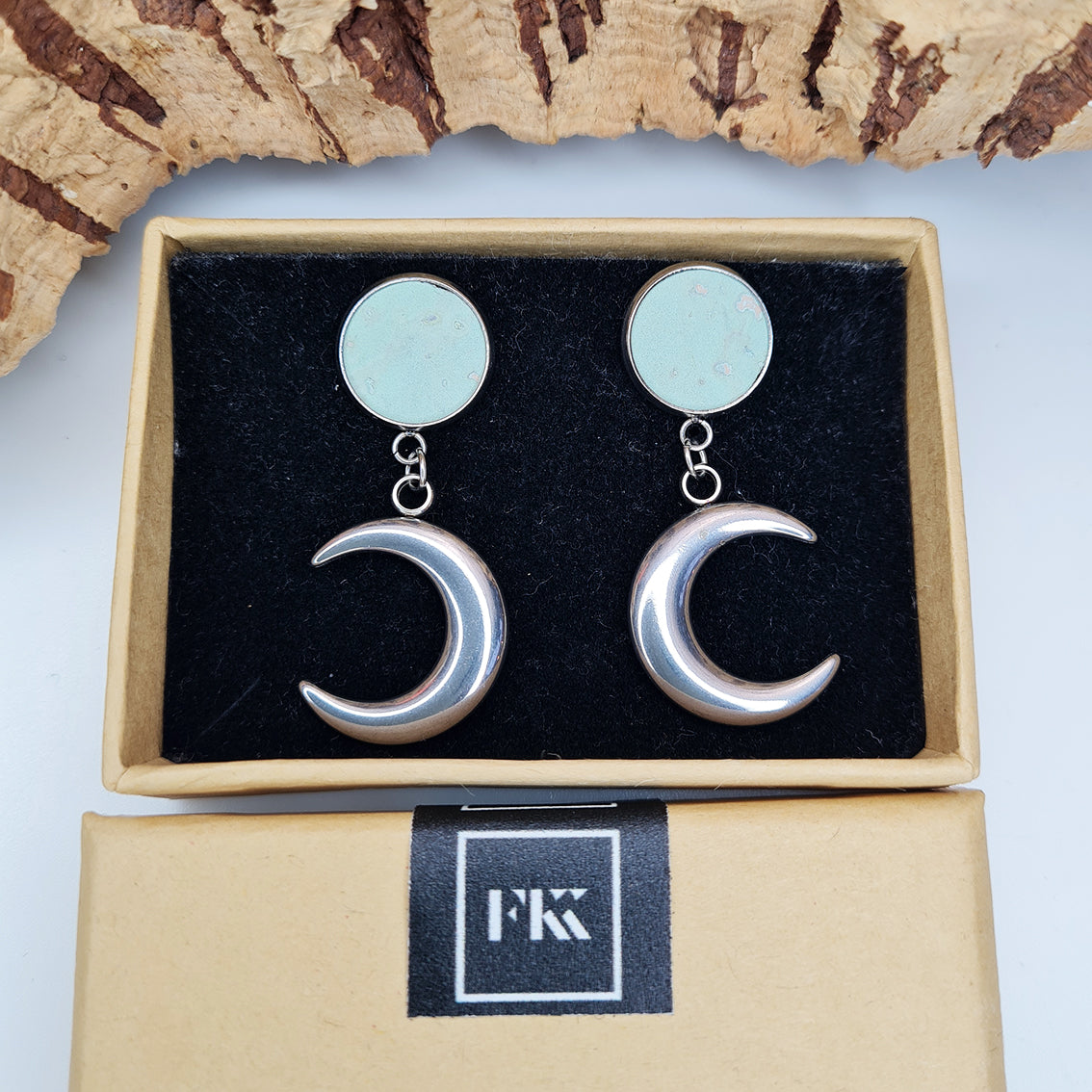 Fabrikk Many Moons Earrings | Mint Green | Eco Cork