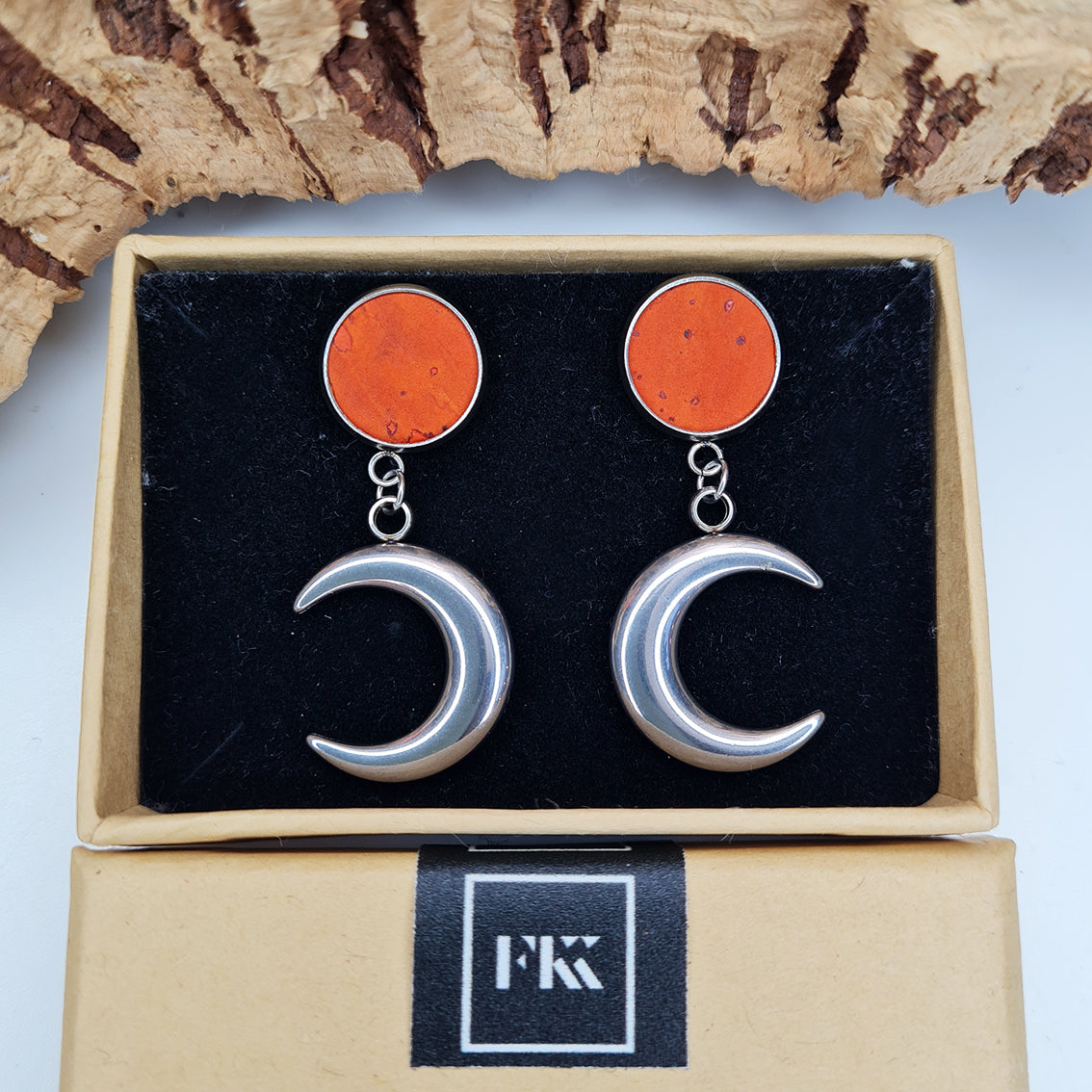 Fabrikk Many Moons Earrings | Orange | Eco Cork