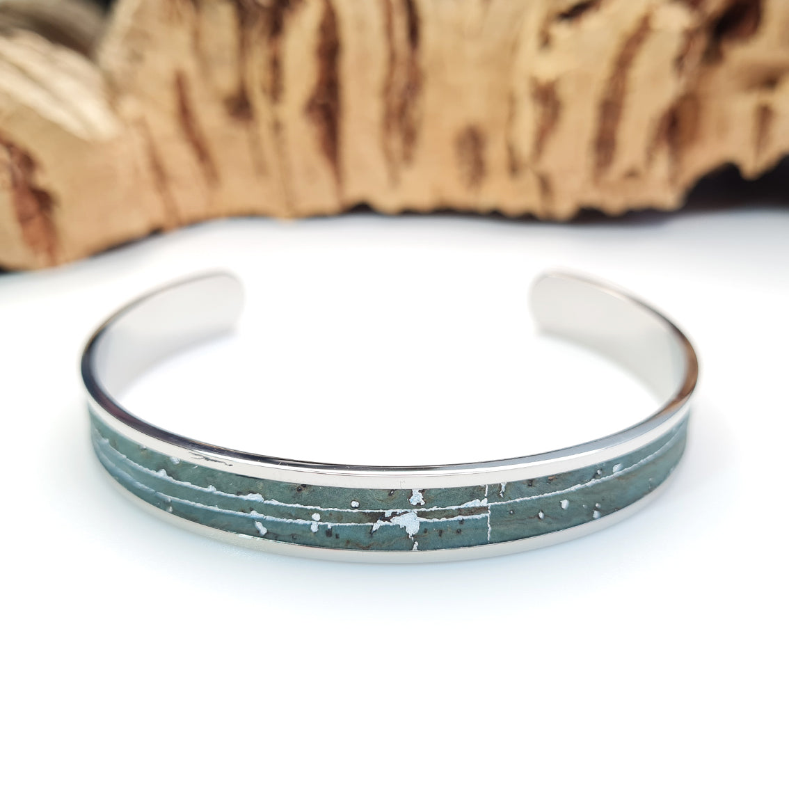 eco vegan cork steel bracelet