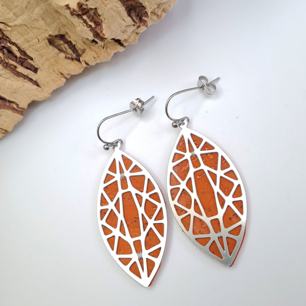 Fabrikk Geo Drop Orange Laser-cut Earrings | Eco Cork