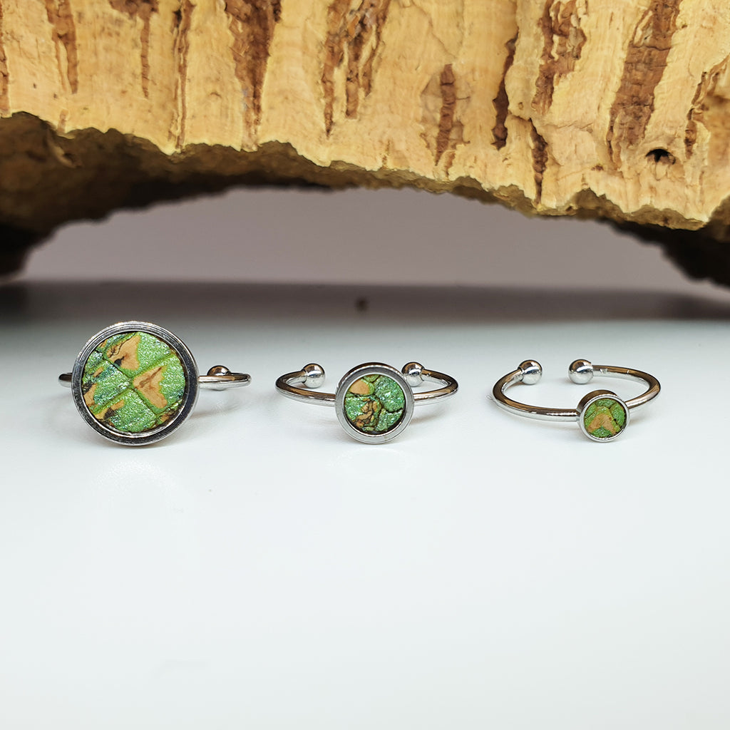 Fabrikk 1 Planet Stacking Ring Set | Small-Medium-Large | Green Python Skin | Vegan Leather