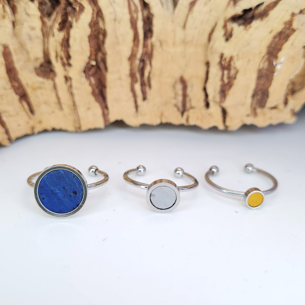 Fabrikk 1 Planet Stacking Ring Set | Small-Medium-Large | Mellow Mustard, Grey Area & Electric Blue | Vegan Leather