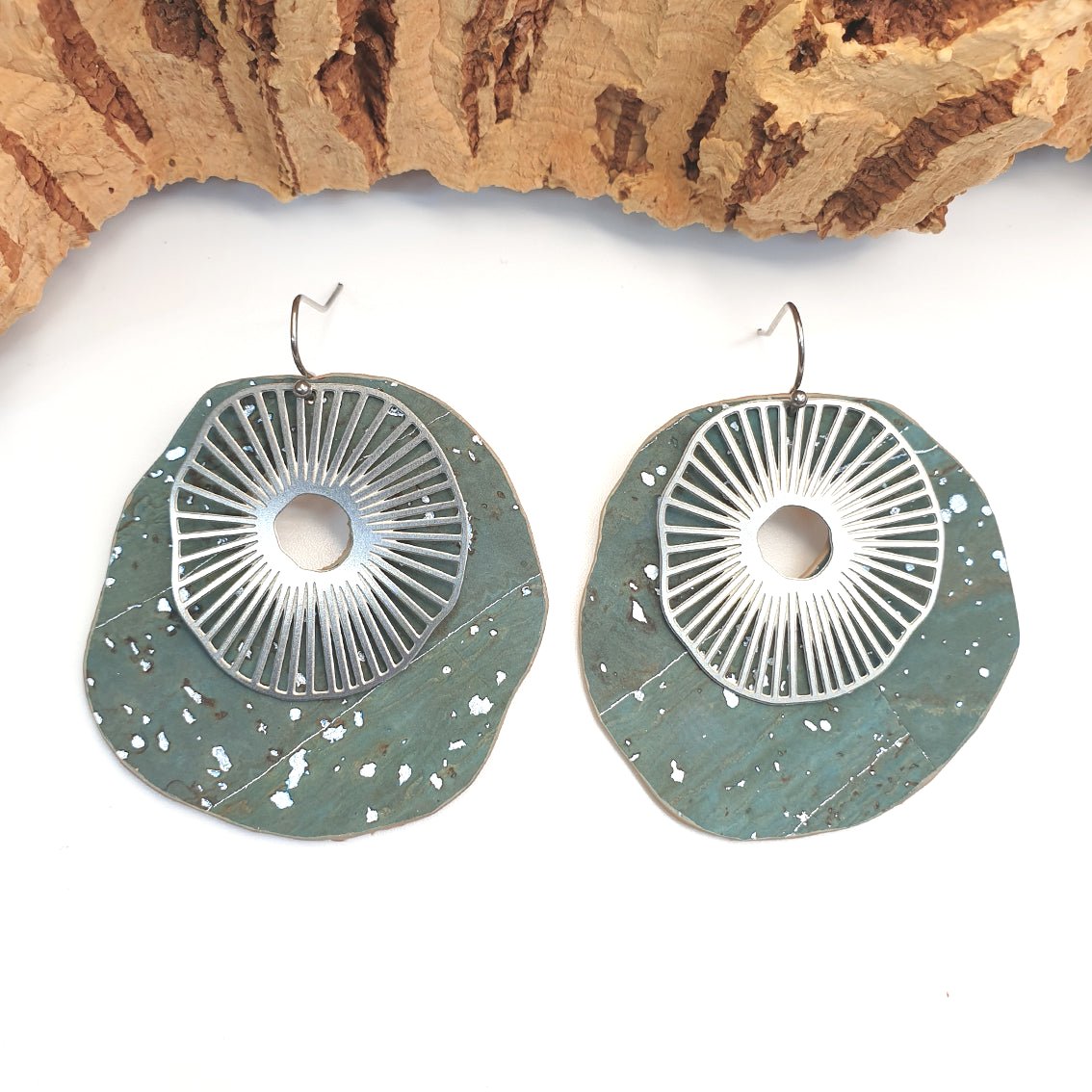 Fabrikk Split Atom | Laser Cut Earrings | Aqua Silver | Vegan Leather