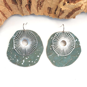 Fabrikk Split Atom | Laser Cut Earrings | Aqua Silver | Vegan Leather