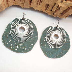 Fabrikk Split Atom | Laser Cut Earrings | Aqua Silver | Vegan Leather