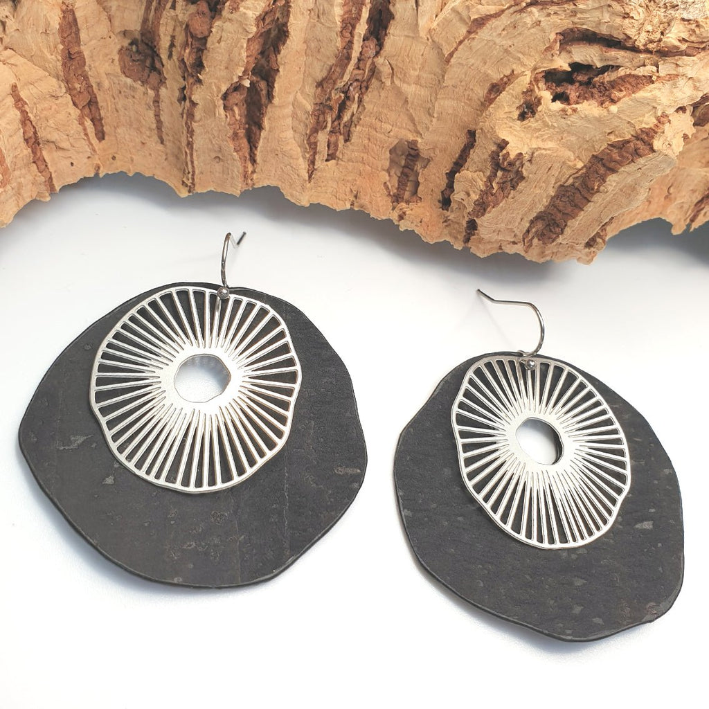 Fabrikk Split Atom | Laser Cut Earrings | Coal Black | Vegan Leather