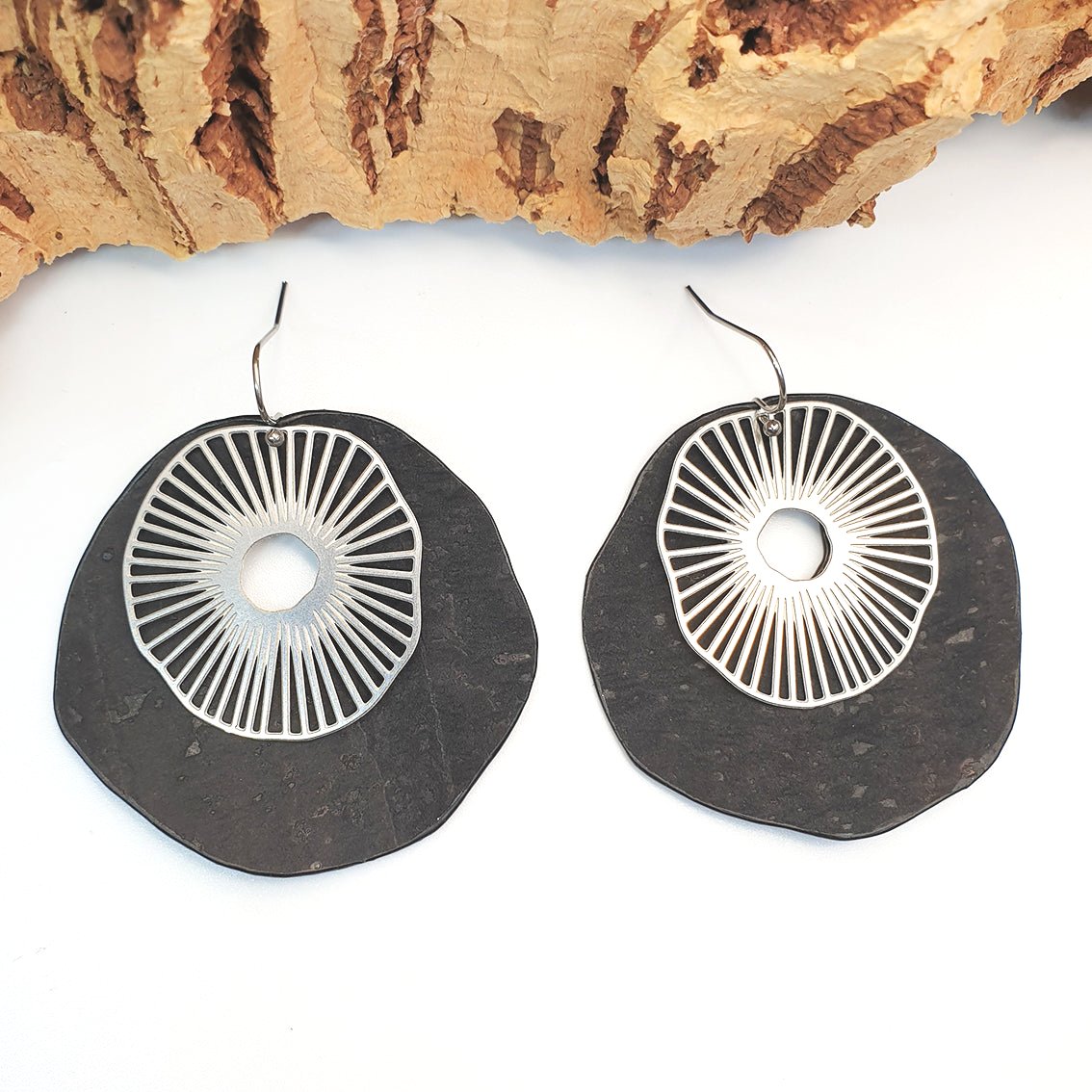 Fabrikk Split Atom | Laser Cut Earrings | Coal Black | Vegan Leather