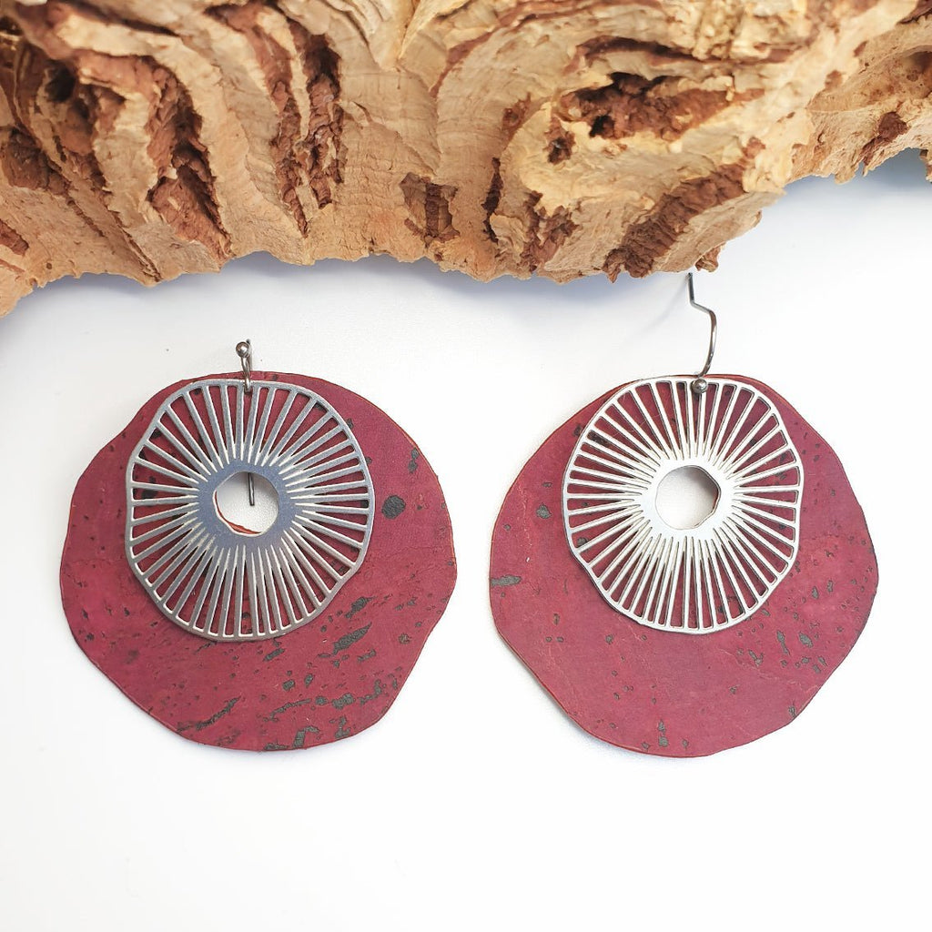 Fabrikk Split Atom | Laser Cut Earrings | Burgundy Love | Vegan Leather