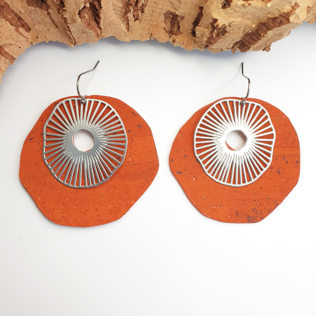 Fabrikk Split Atom | Laser Cut Earrings | Orange | Vegan Leather