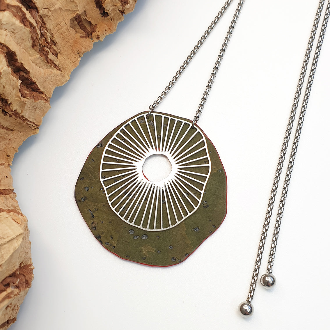 Fabrikk Split Atom | Laser Cut Necklace | Army Green | Vegan Leather