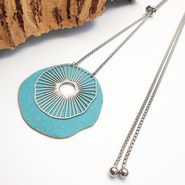 Fabrikk Split Atom | Laser Cut Necklace | Bahama Blue | Vegan Leather