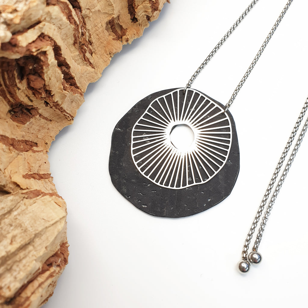 Fabrikk Split Atom | Laser Cut Necklace | Coal Black | Vegan Leather