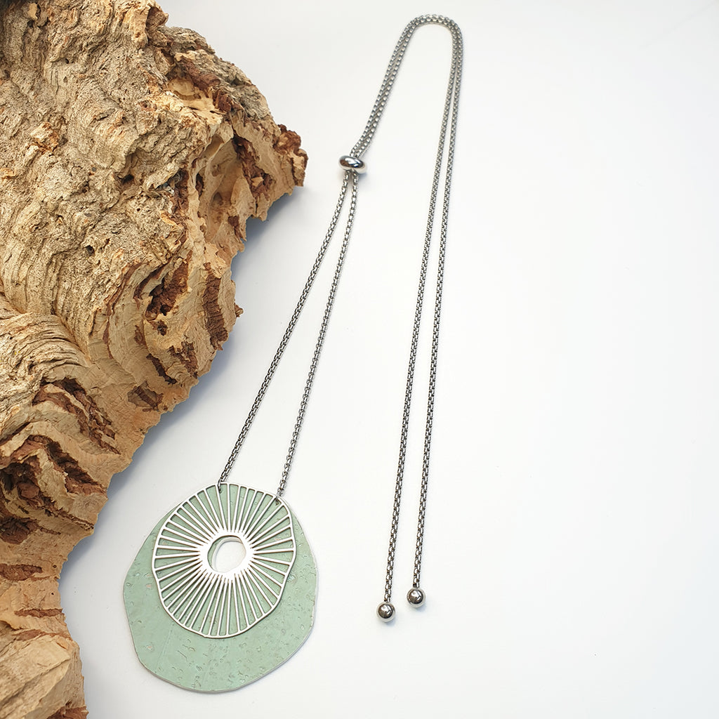 Fabrikk Split Atom | Laser Cut Necklace | Mint Green | Vegan Leather