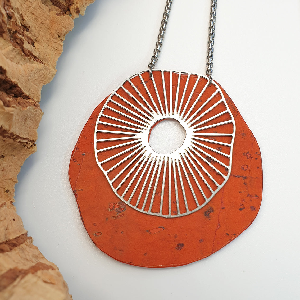 Fabrikk Split Atom | Laser Cut Necklace | Orange | Vegan Leather