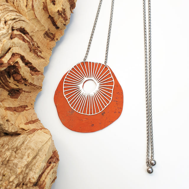 Fabrikk Split Atom | Laser Cut Necklace | Orange | Vegan Leather