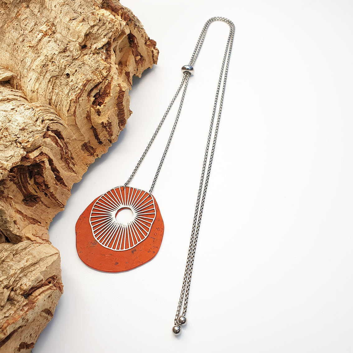 Fabrikk Split Atom | Laser Cut Necklace | Orange | Vegan Leather