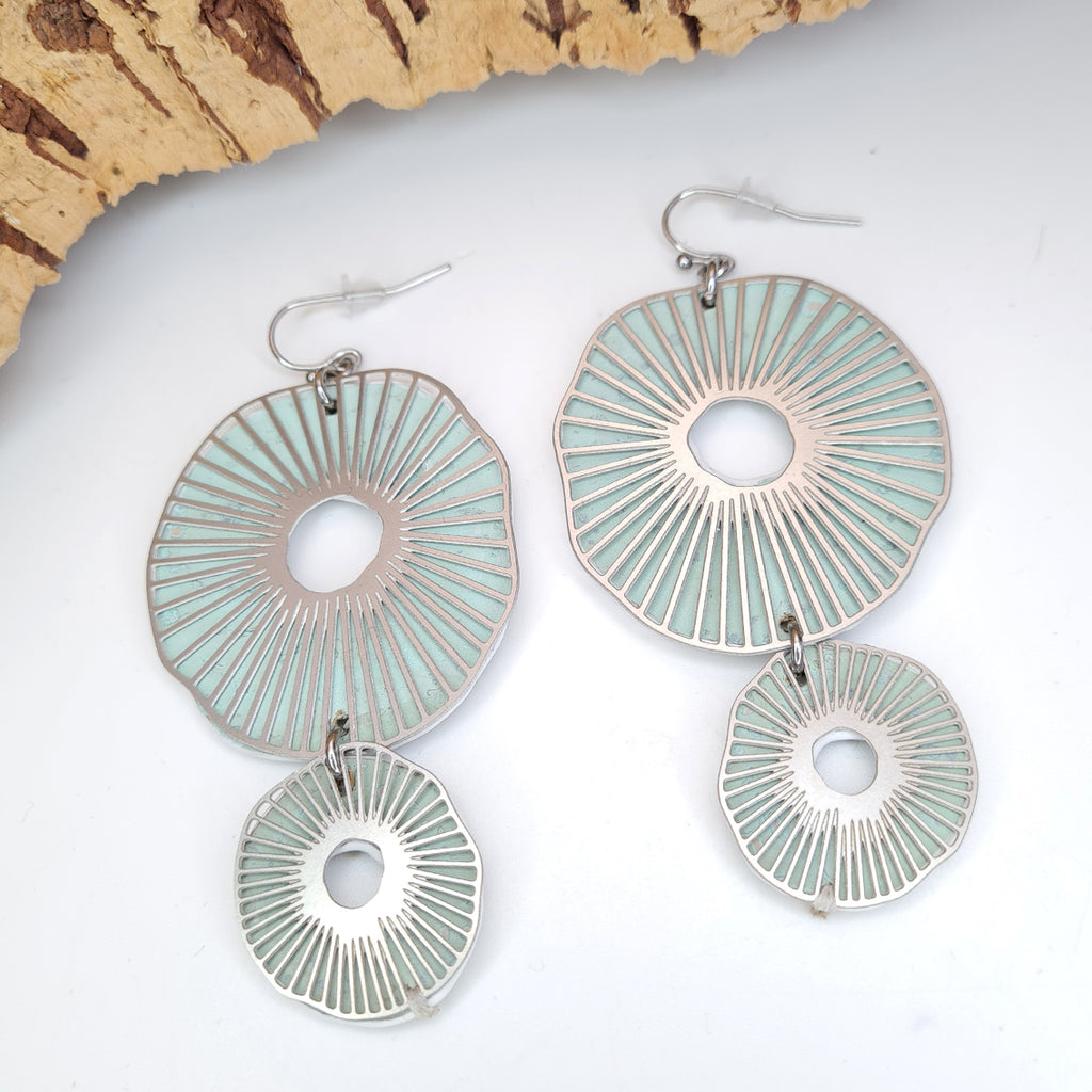 Fabrikk Split Atoms | Laser Cut Earrings | Mint Green | Vegan Leather