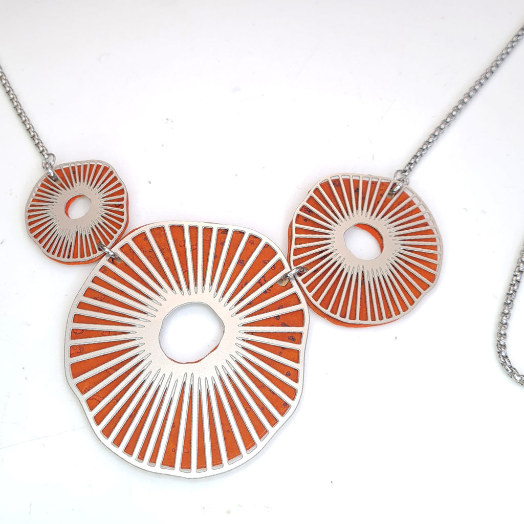 Fabrikk Split Atoms | Laser Cut Necklace | Orange | Vegan Leather