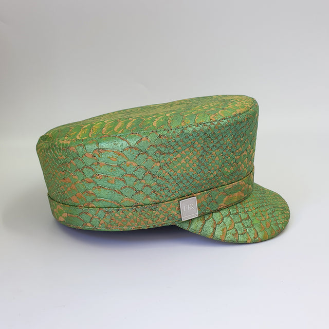 Fabrikik Cork Love Train Cap | Green Mock Python | Vegan Leather