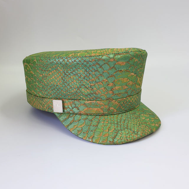 Fabrikik Cork Love Train Cap | Green Mock Python | Vegan Leather